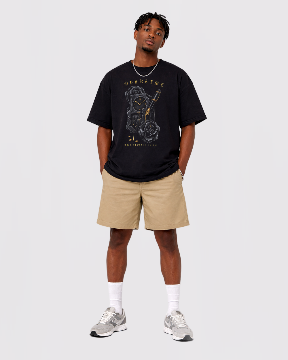 Overtime Retro Graphic T-Shirt, full body fit view, image 2