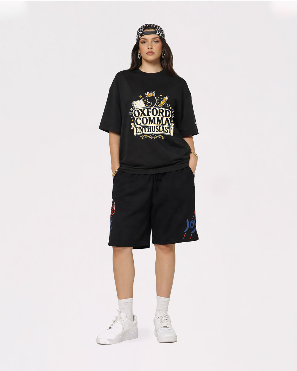 Oxford Comma Enthusiast Pop Culture Graphic T-Shirt, full body fit view, image 2