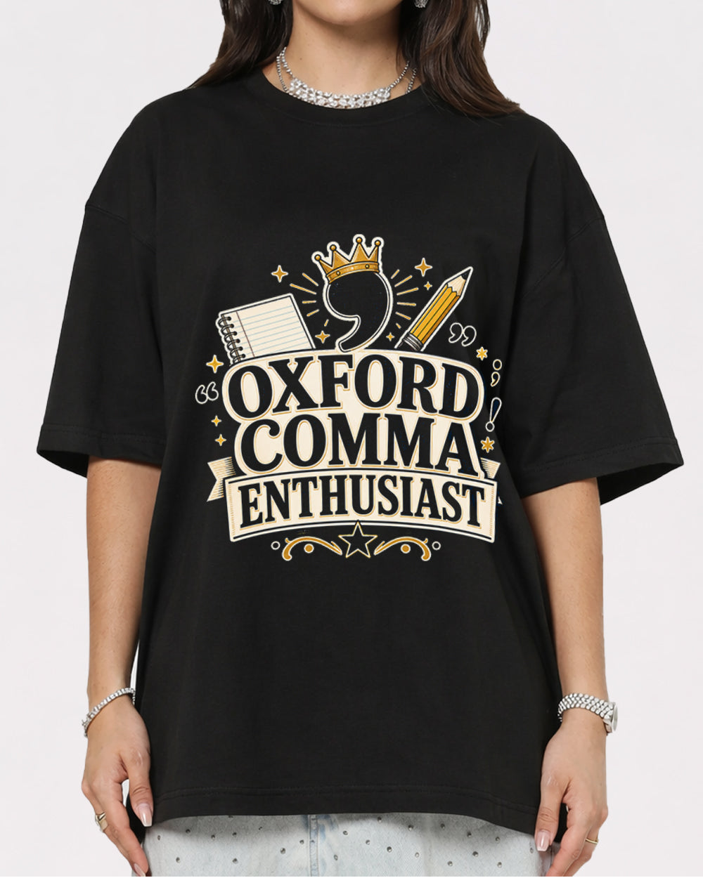Oxford Comma Enthusiast Pop Culture Graphic T-Shirt, primary front view, image 1