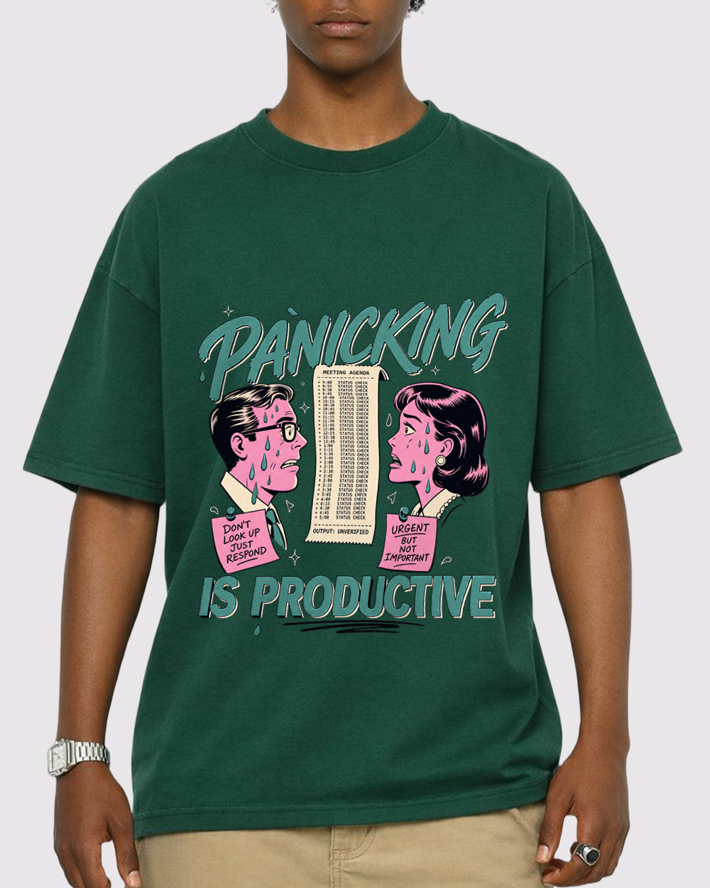 Panicking Is Productive Retro Graphic T-Shirt, primary front view, image 1
