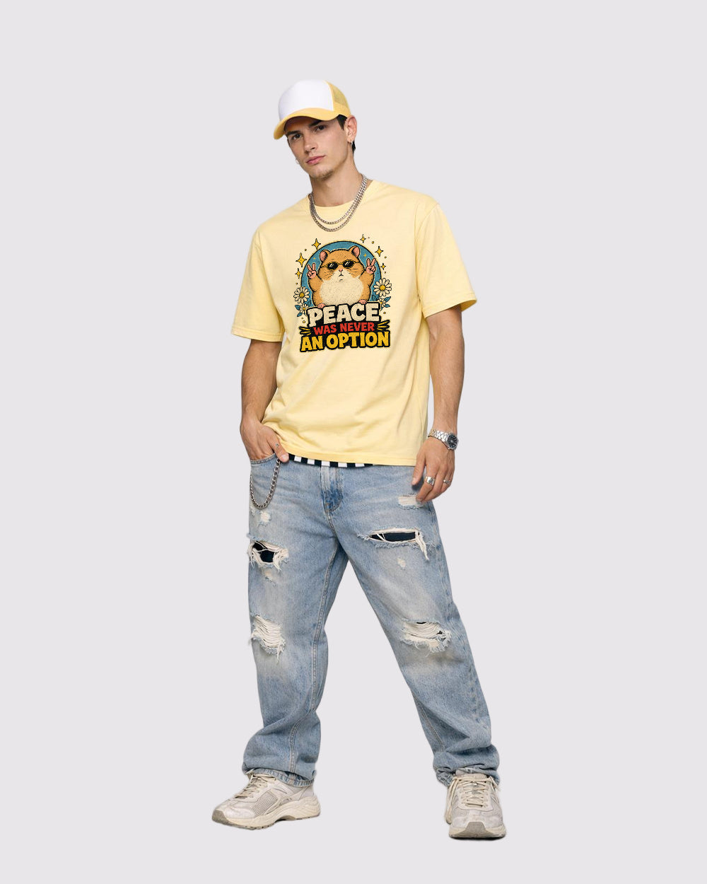Peace Was Never an Option Animal Graphic T-Shirt, full body fit view, image 2
