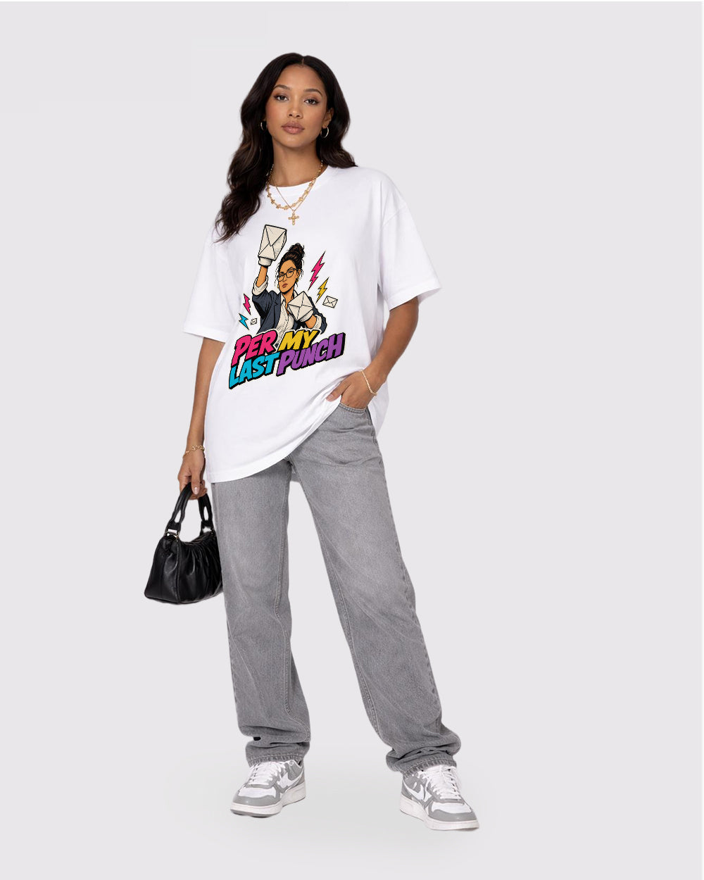 Beige Per My Last Punch Graphic T-Shirt full body fit view 2 image