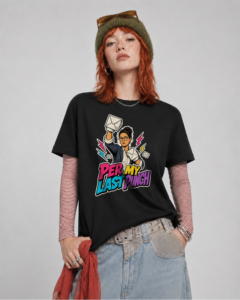 Per My Last Punch Graphic T-Shirt in Black, front model view 1