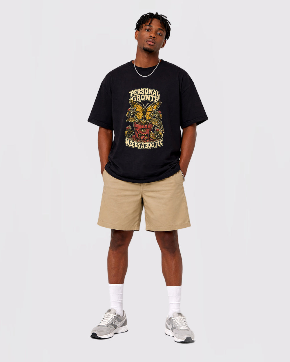Personal Growth Needs a Bug Fix Dark Graphic T-Shirt, full body fit view, image 2