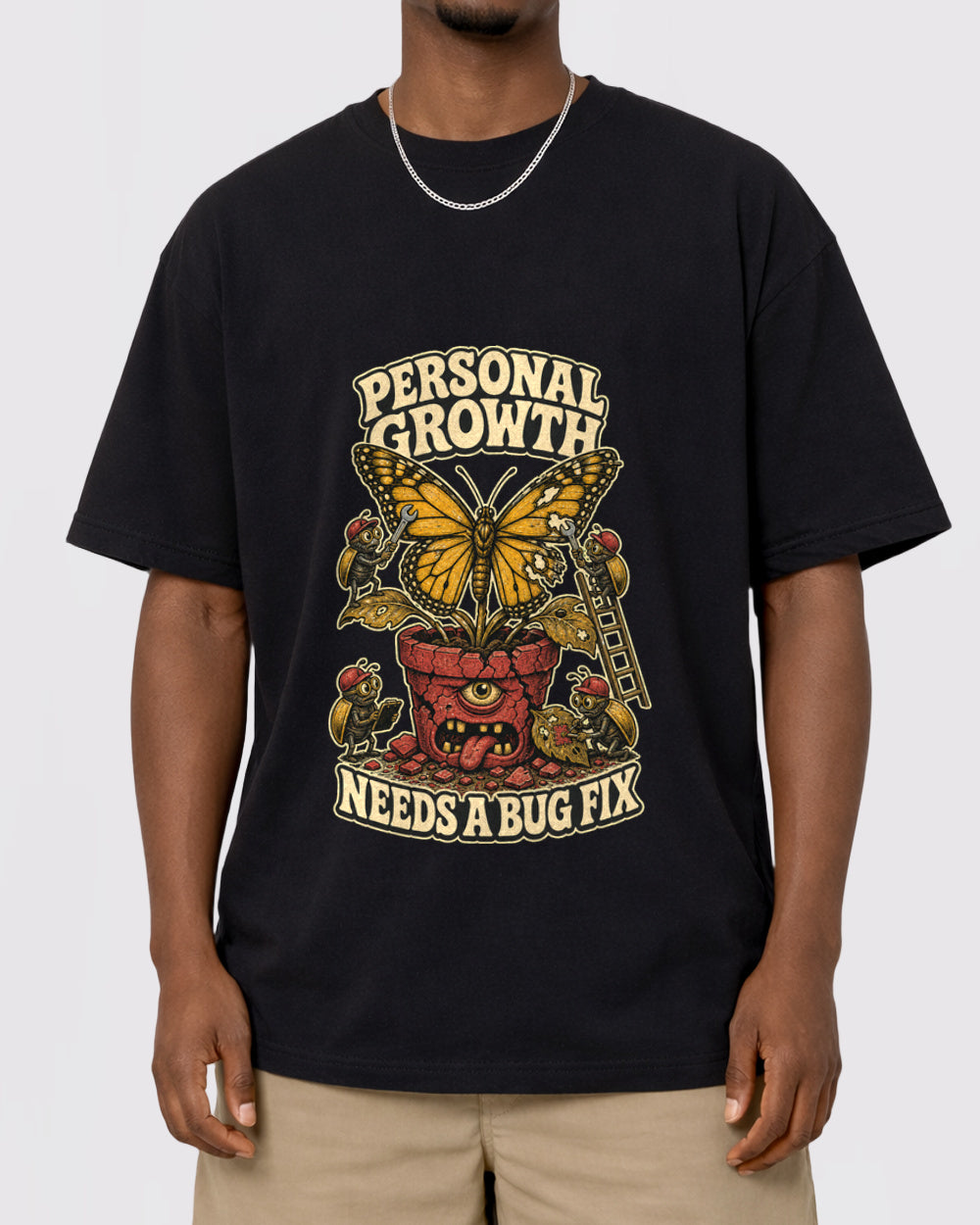 Personal Growth Needs a Bug Fix Dark Graphic T-Shirt, primary front view, image 1