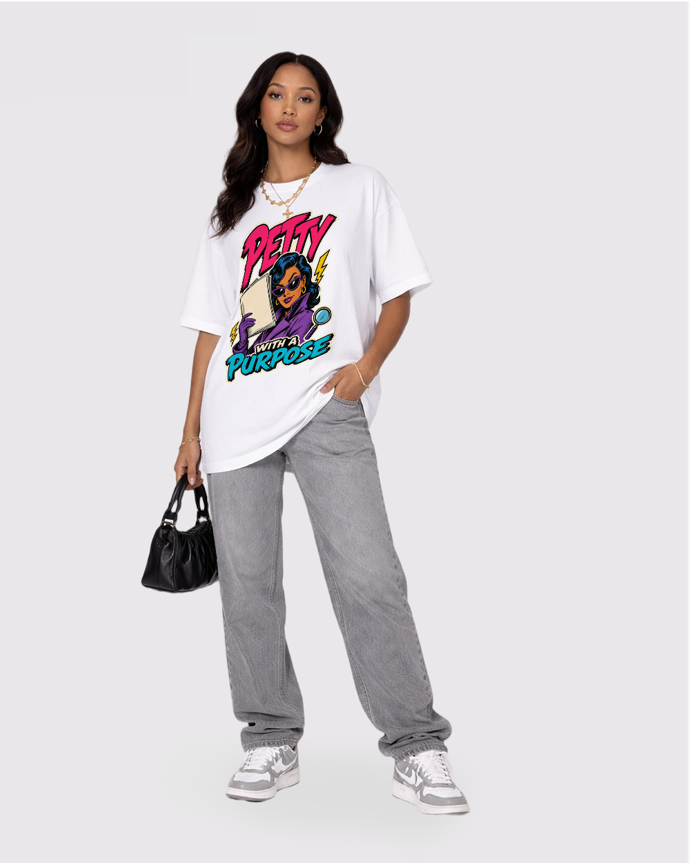 Petty With A Purpose Retro Graphic T-Shirt, full body fit view, image 2