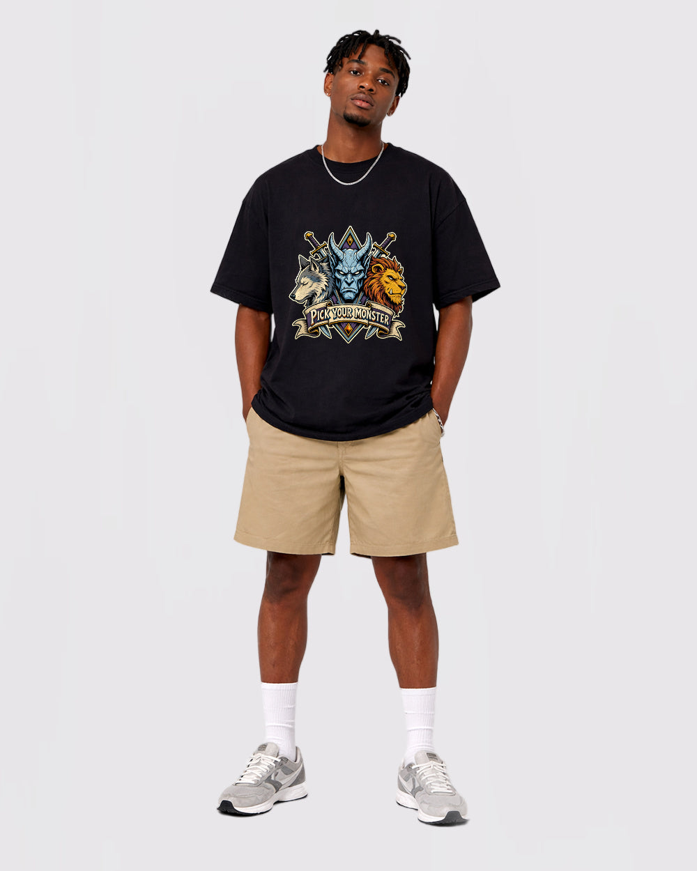 Pick Your Monster Dark Graphic T-Shirt, full body fit view, image 2