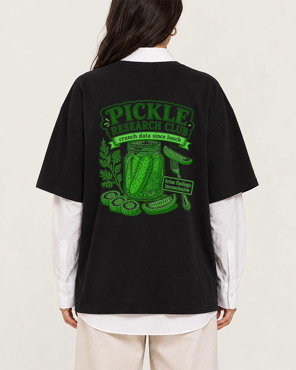 Pickle Food Graphic T-Shirt in Black, back model view 1