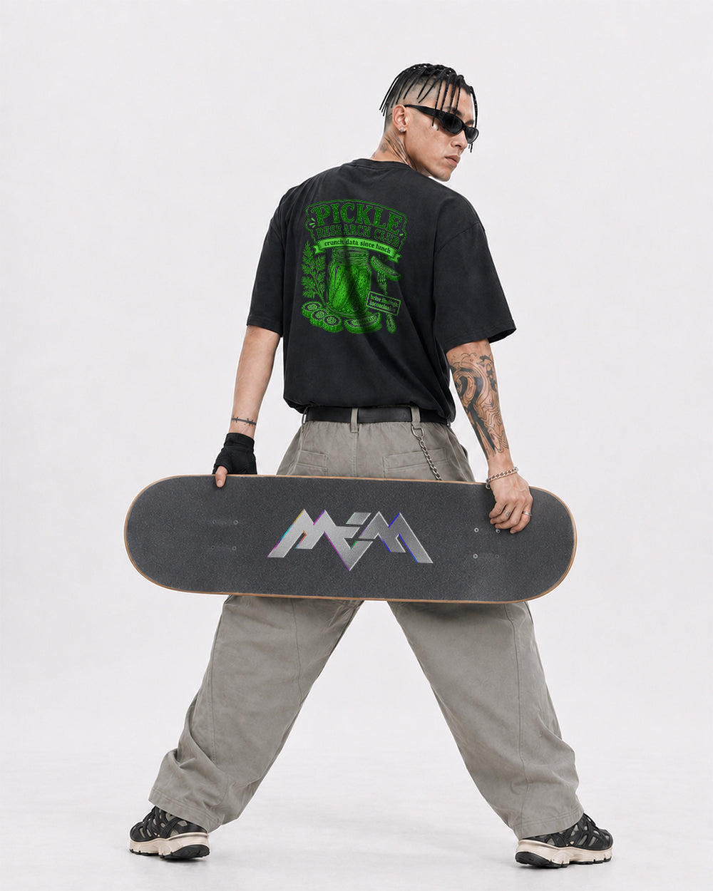 Pickle Food Graphic T-Shirt in White, back model view 3