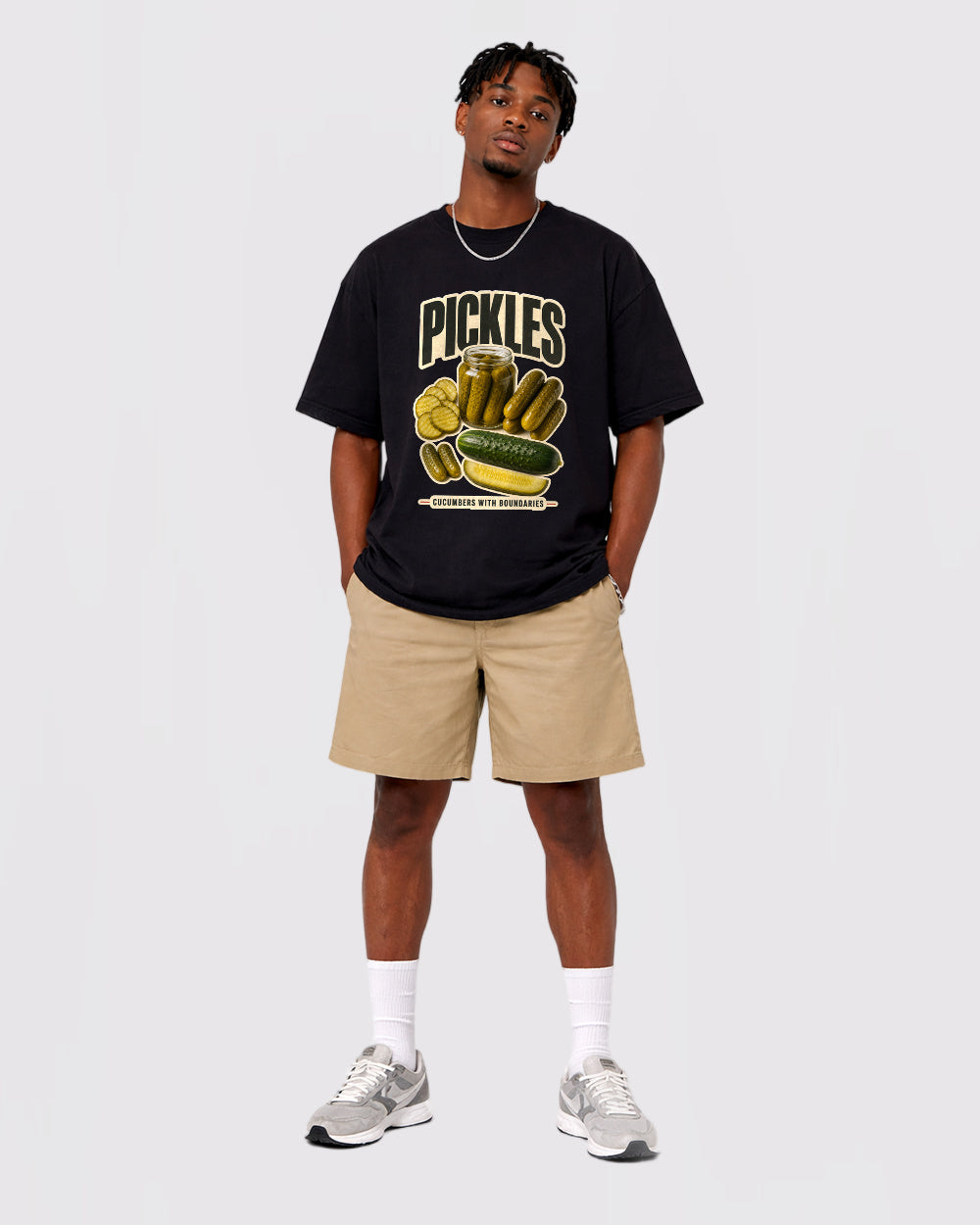 Pickles Cucumbers with Boundaries Food Graphic T-Shirt, full body fit view, image 2