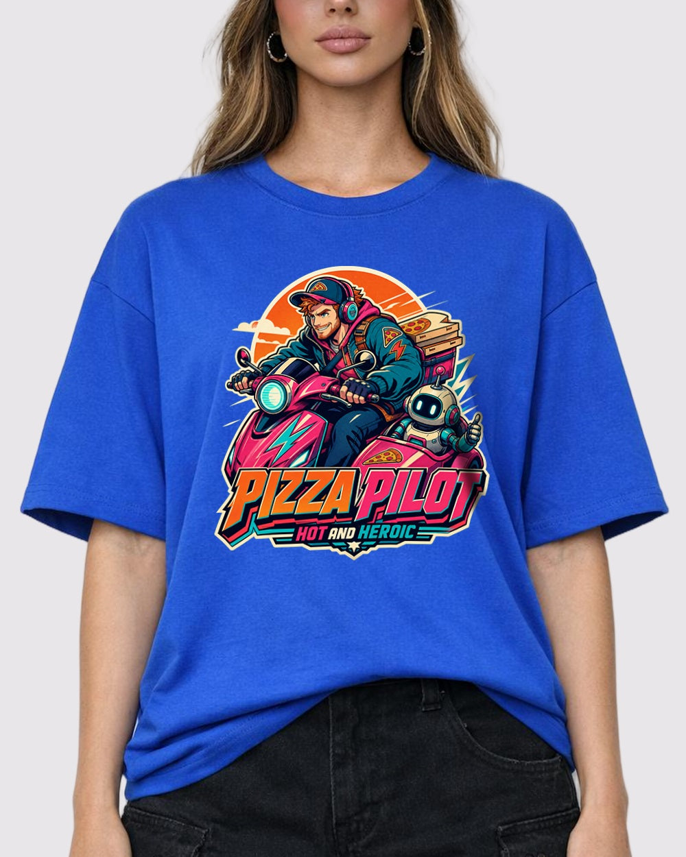 Pizza Pilot Hot and Heroic Streetwear Graphic T-Shirt, primary front view, image 1