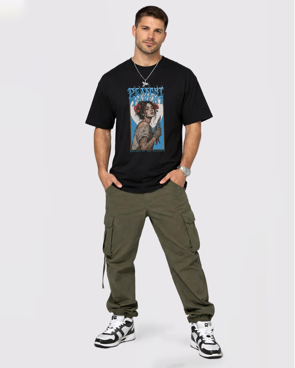 Plant Life, Keeper Of The Cuttings Retro Graphic T-Shirt, full body fit view, image 2
