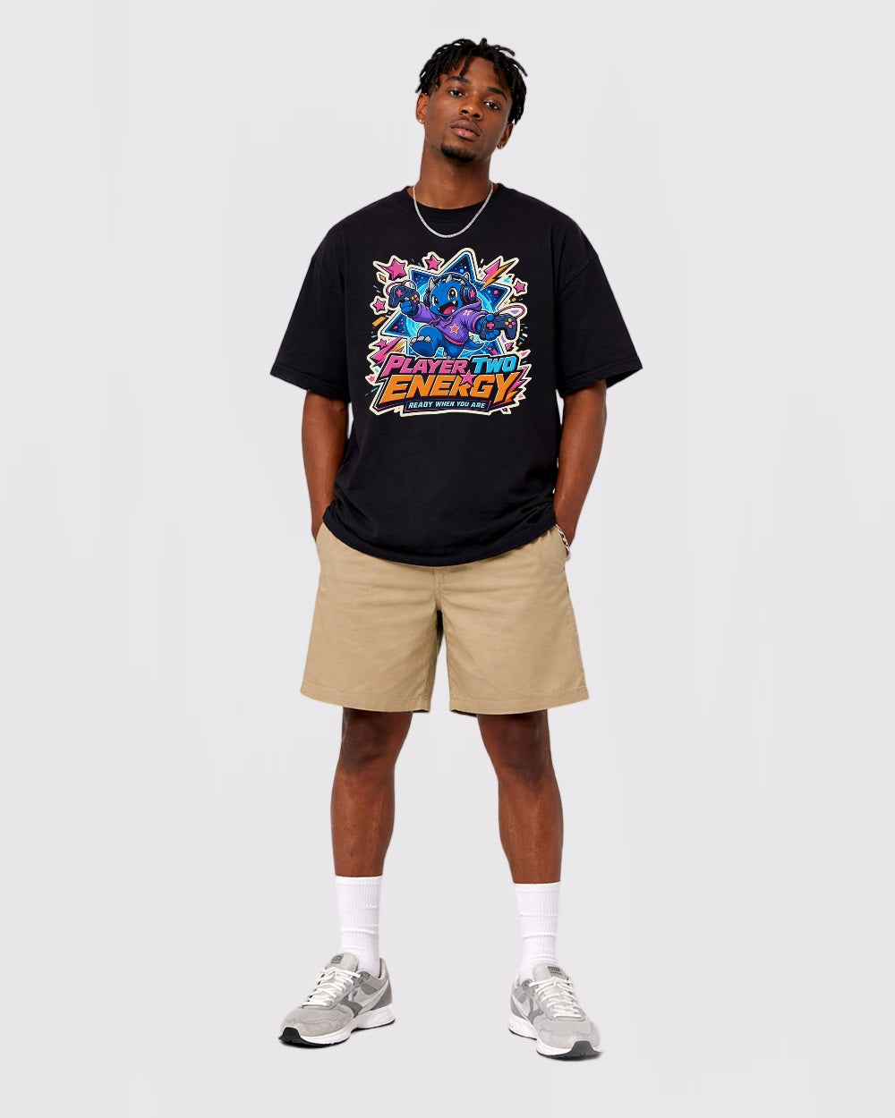 Player Two Energy, Ready When You Are Streetwear Graphic T-Shirt, full body fit view, image 2