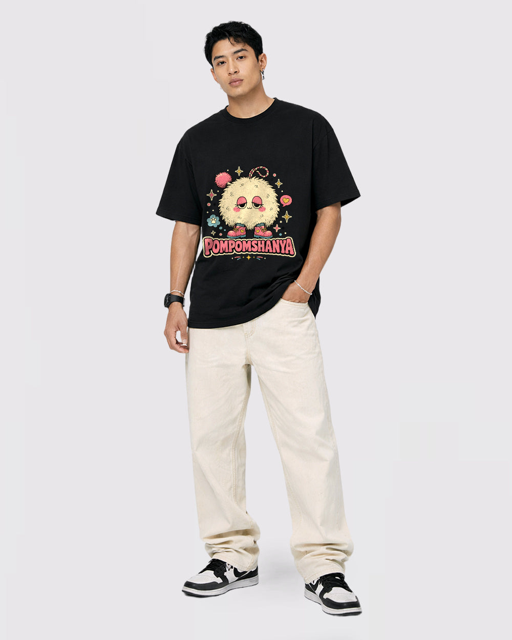 Pompomshanya Dog Dark Graphic T-Shirt, full body fit view, image 2
