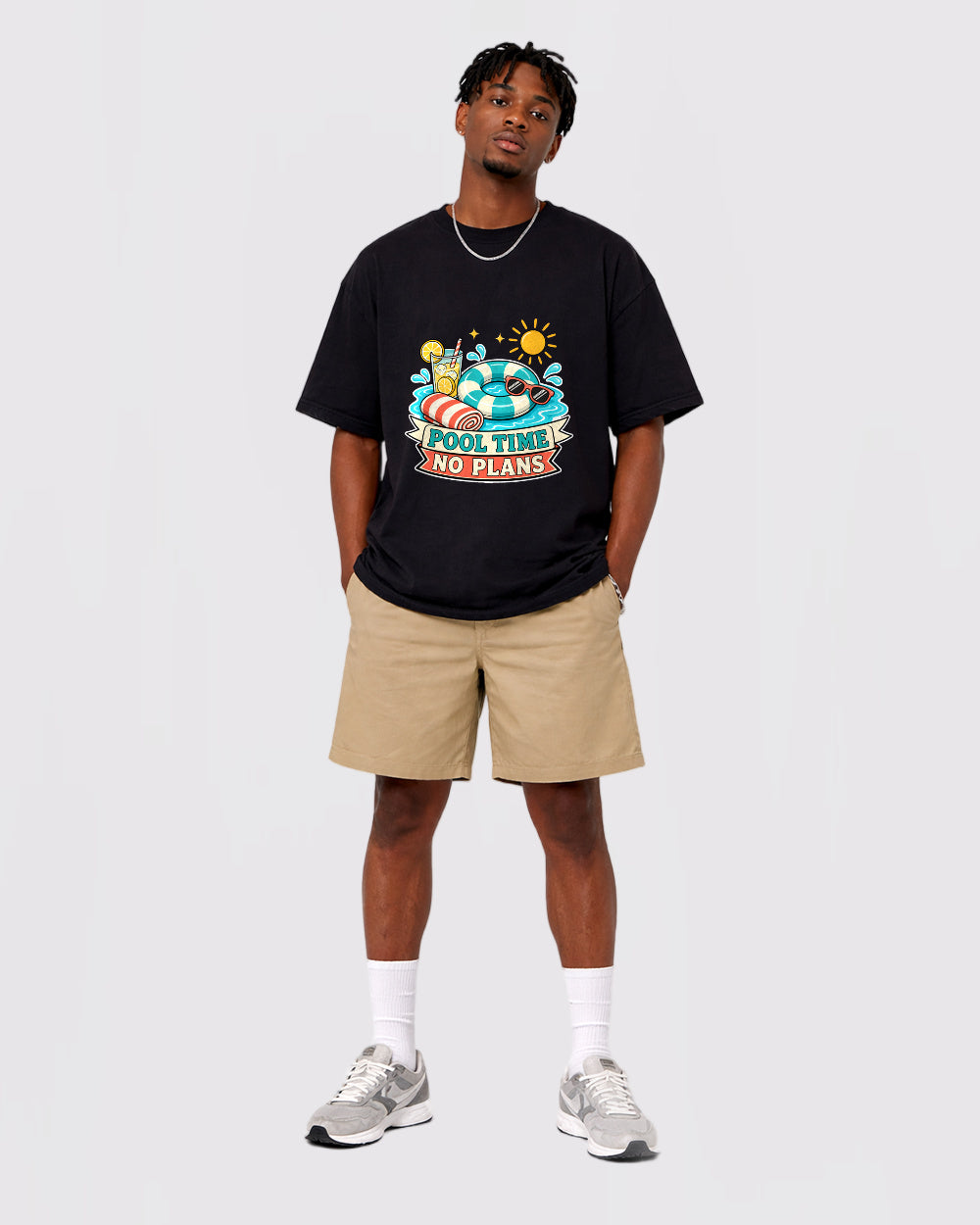 Pool Time No Plans Nature Graphic T-Shirt, full body fit view, image 2