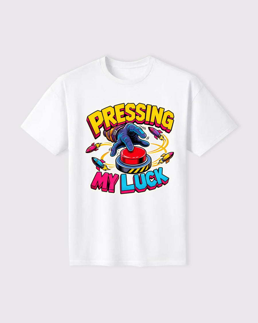 White Pressing My Luck Gaming Graphic T-Shirt flat product view, image 15