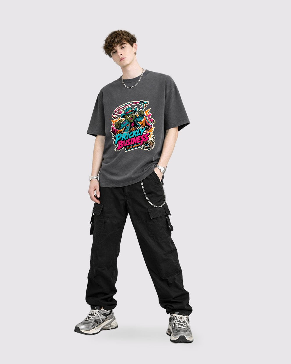 Prickly Business, Stay Sharp Streetwear Graphic T-Shirt, full body fit view, image 2