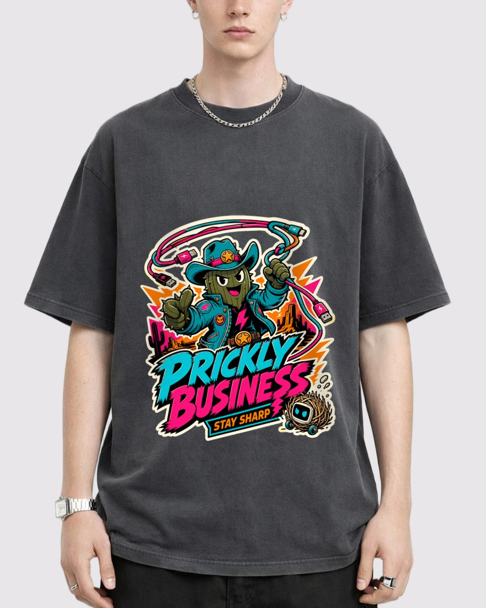 Prickly Business, Stay Sharp Streetwear Graphic T-Shirt, primary front view, image 1