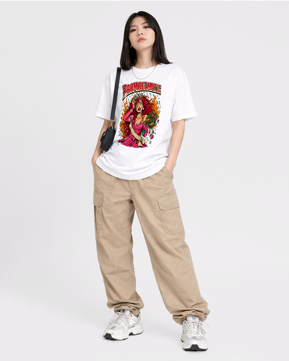 Problematic Retro Graphic T-Shirt, full body fit view, image 2