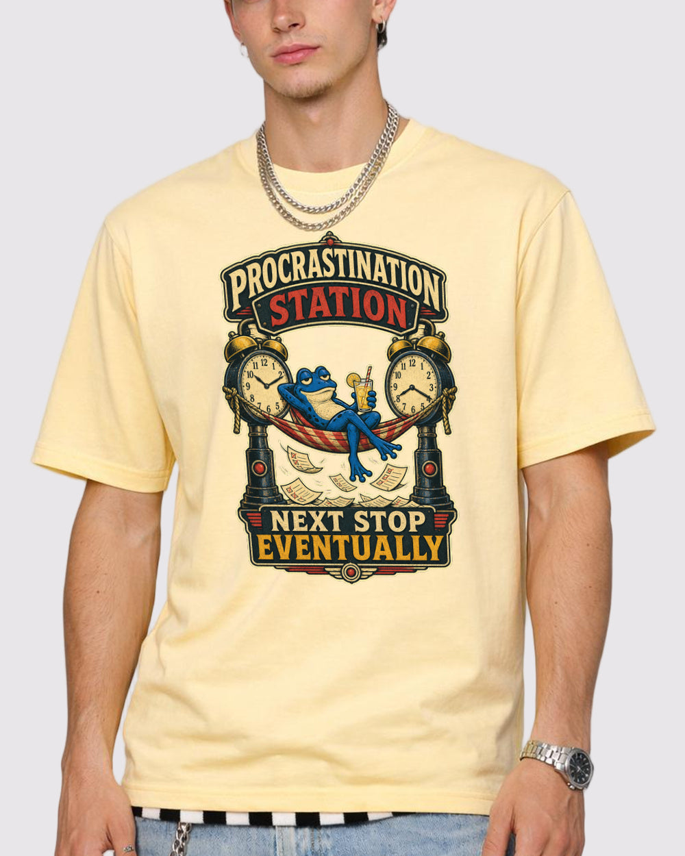 White Procrastination Station Graphic T-Shirt primary front view 1 image