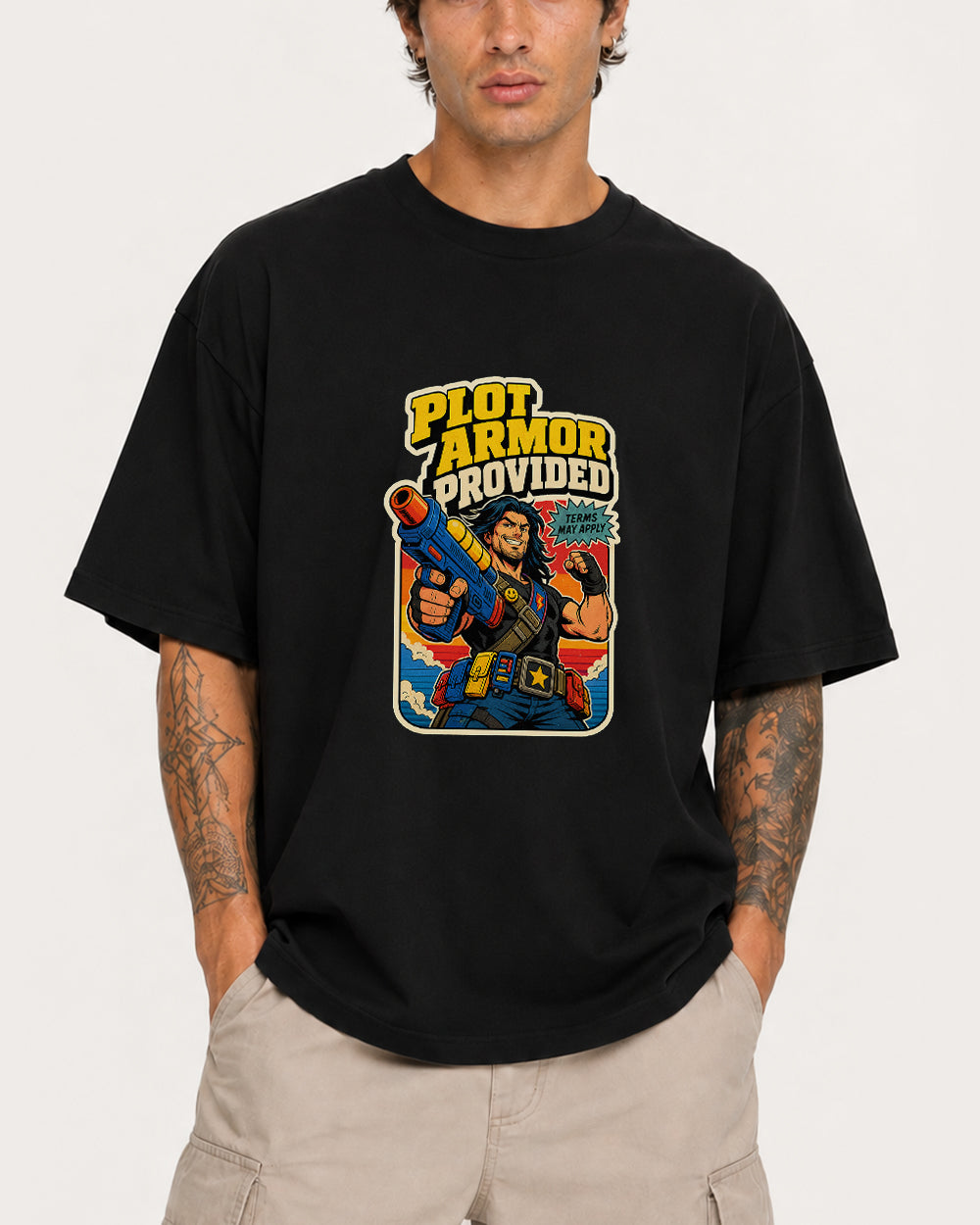 Provided Terms May Apply Gaming Graphic T-Shirt in Black, front model view 1