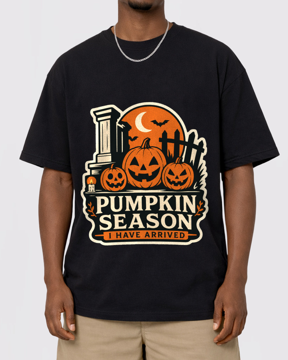 Pumpkin Season I Have Arrived Dark Graphic T-Shirt, primary front view, image 1