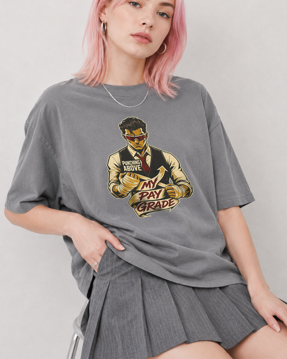 Punching Above My Pay Grade Sports Graphic T-Shirt in Gray, front model view 3