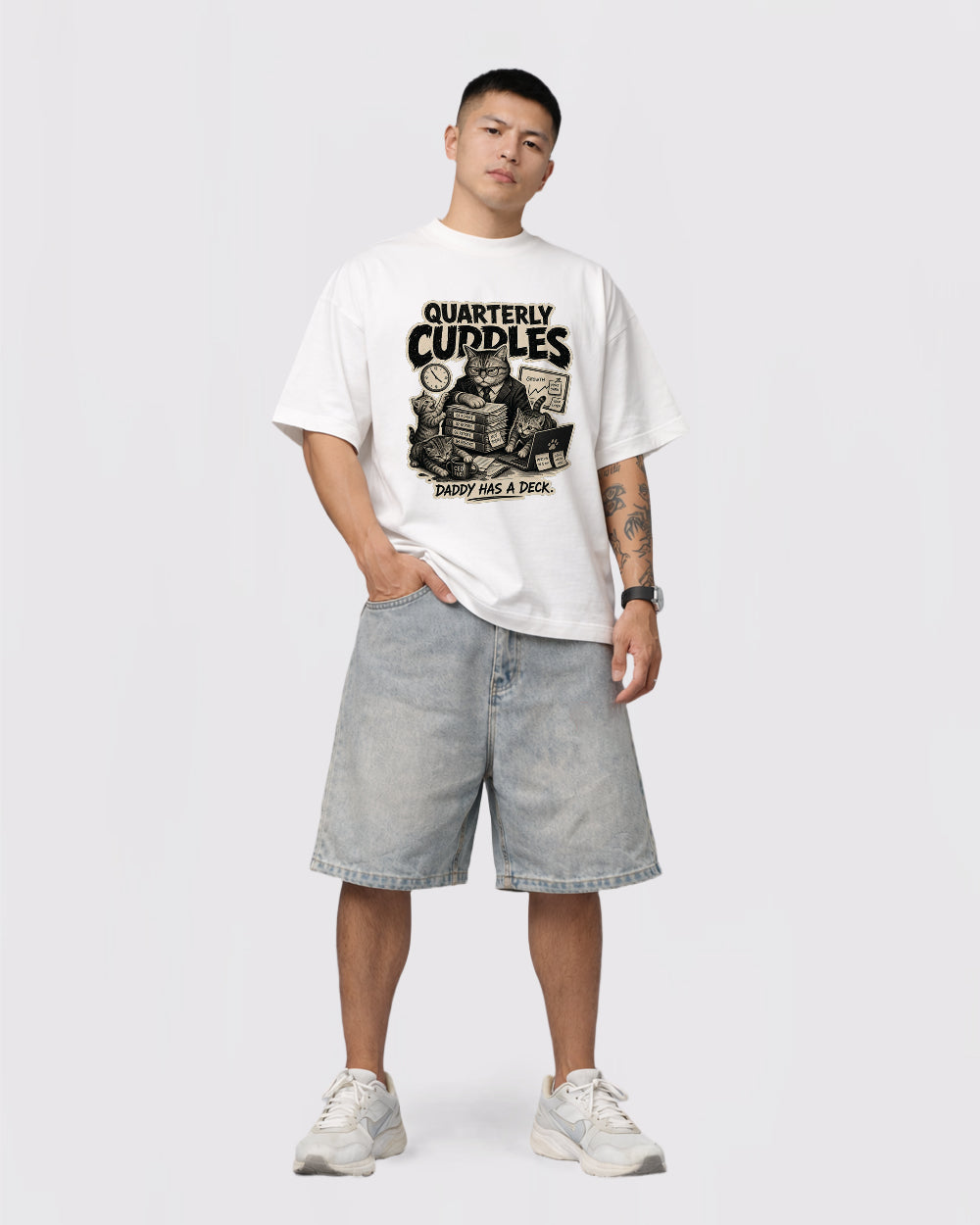 Quarterly Curdles, Daddy Has A Deck Pop Culture Graphic T-Shirt, full body fit view, image 2