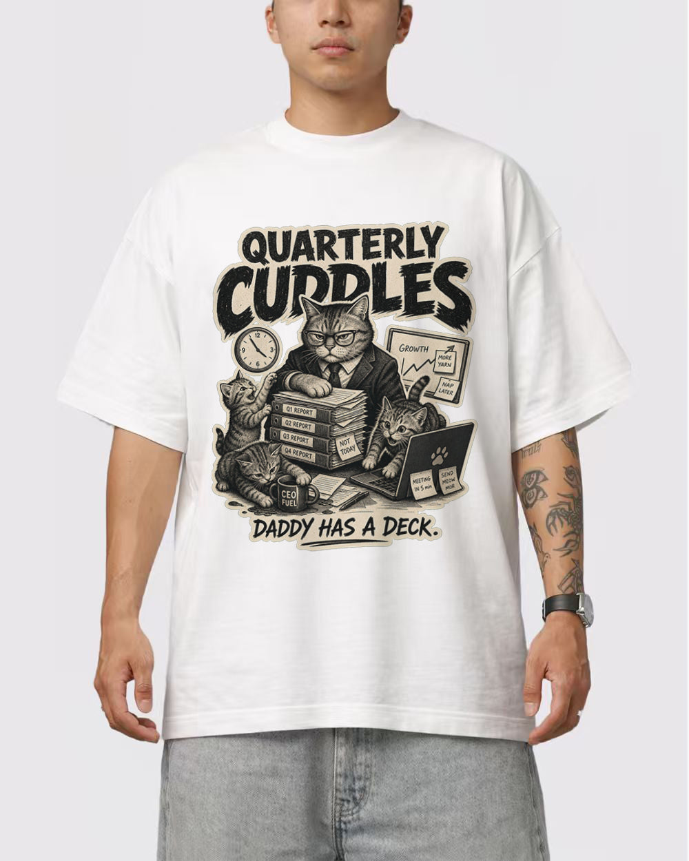 Quarterly Curdles, Daddy Has A Deck Pop Culture Graphic T-Shirt, primary front view, image 1