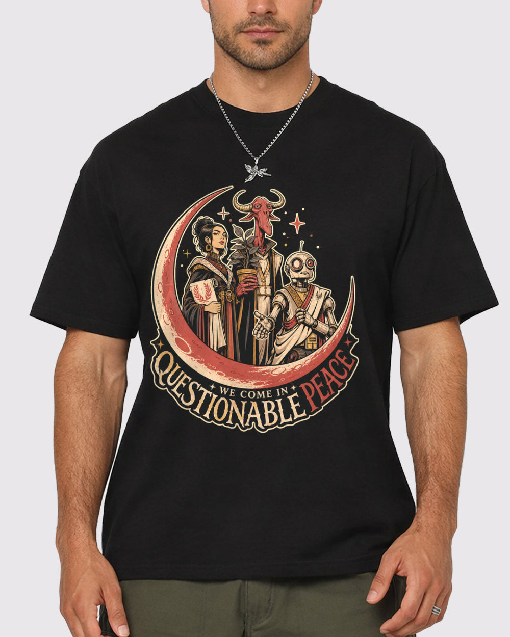 Questionable Energy Dark Graphic T-Shirt, primary front view, image 1