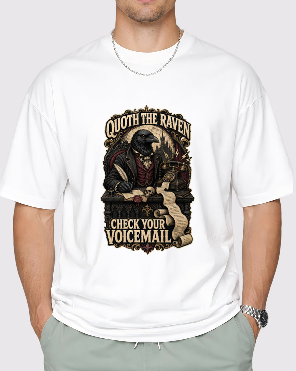 White Quoth the Raven Graphic T-Shirt primary front view 1 image