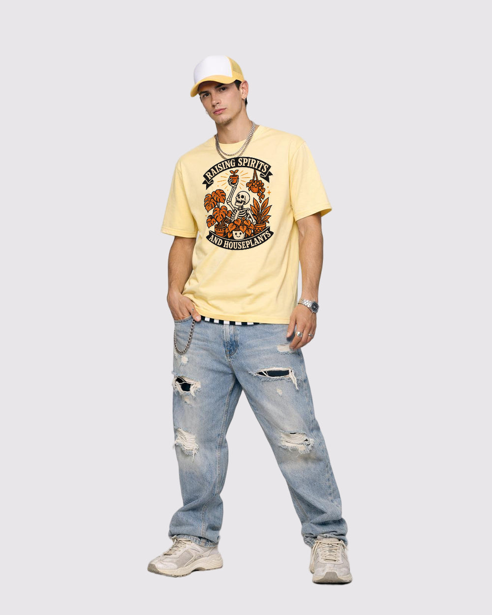 Raising Spirits And Houseplants Dark Graphic T-Shirt, full body fit view, image 2