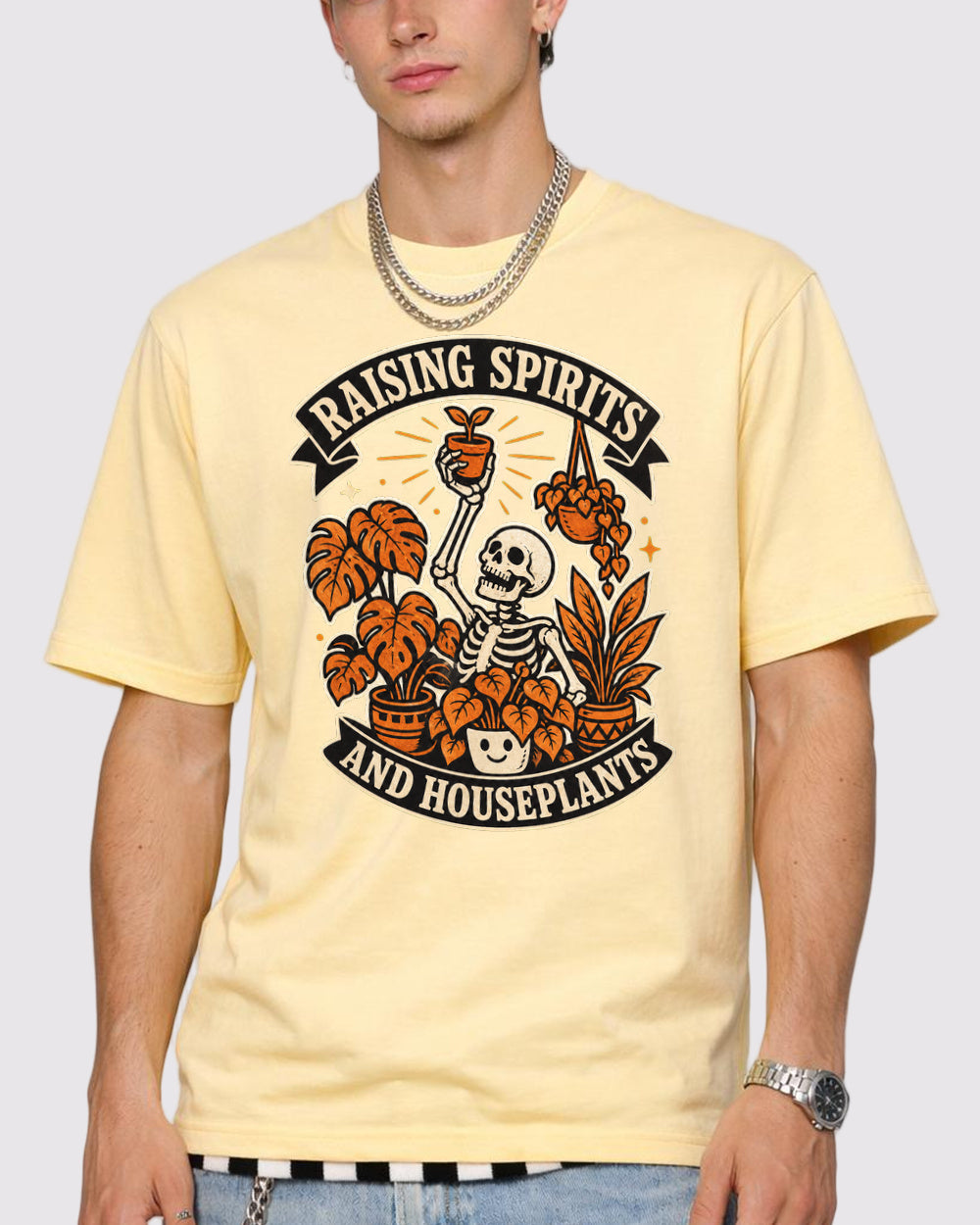 Raising Spirits And Houseplants Dark Graphic T-Shirt, primary front view, image 1