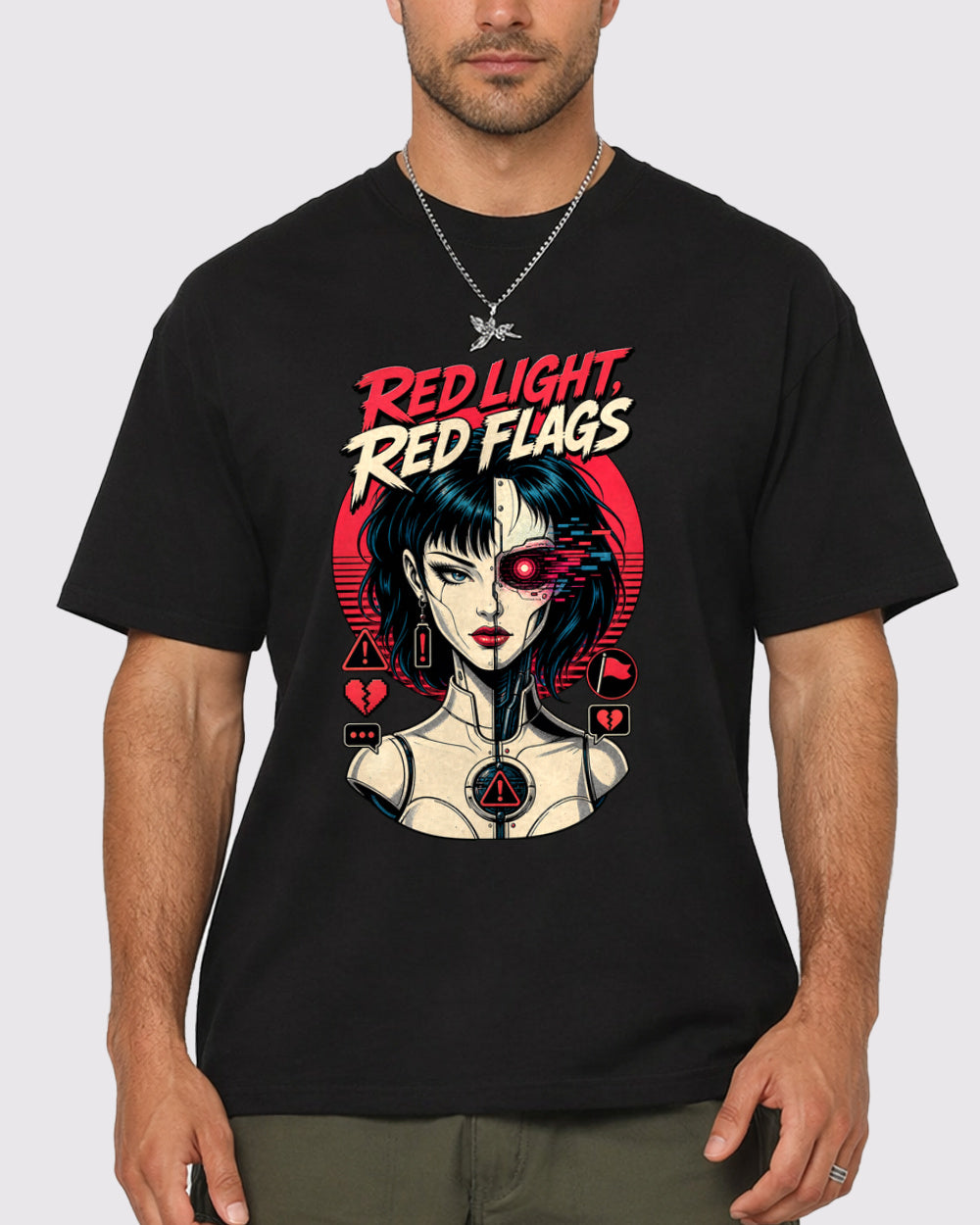 Red Light Red Flags Dark Graphic T-Shirt, primary front view, image 1