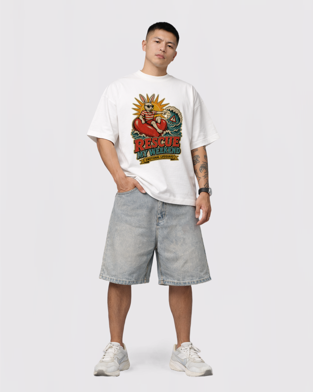 Rescue My Weekend Retro Graphic T-Shirt, full body fit view, image 2