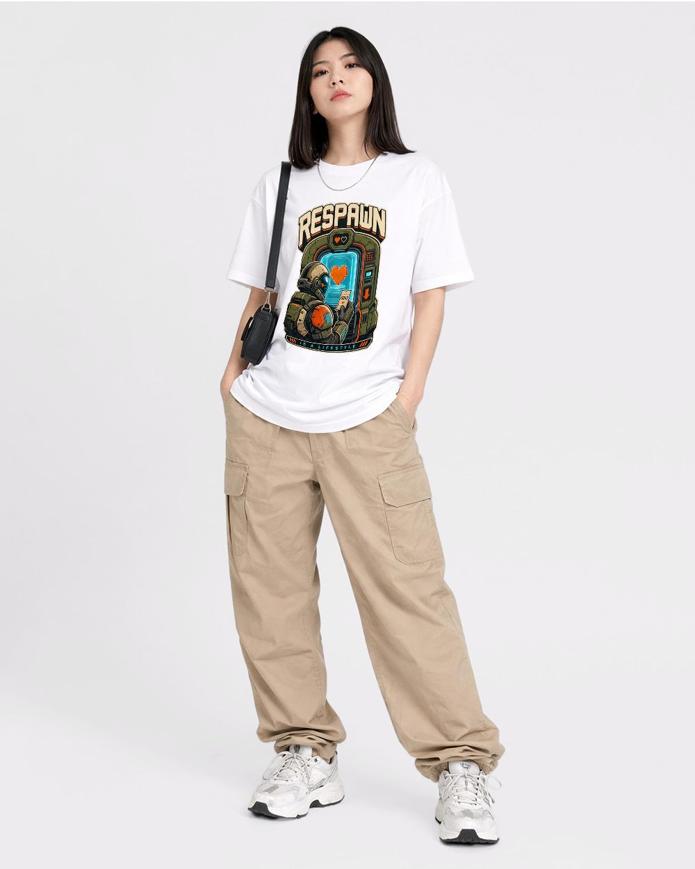 Respawning Is A Lifestyle Gaming Graphic T-Shirt, full body fit view, image 2
