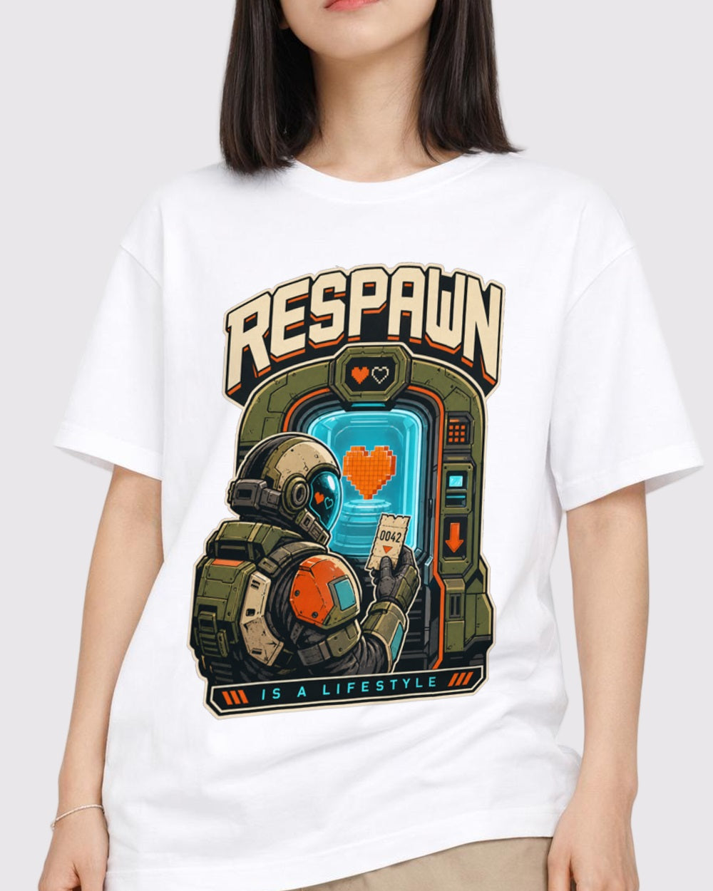 Respawning Is A Lifestyle Gaming Graphic T-Shirt, primary front view, image 1