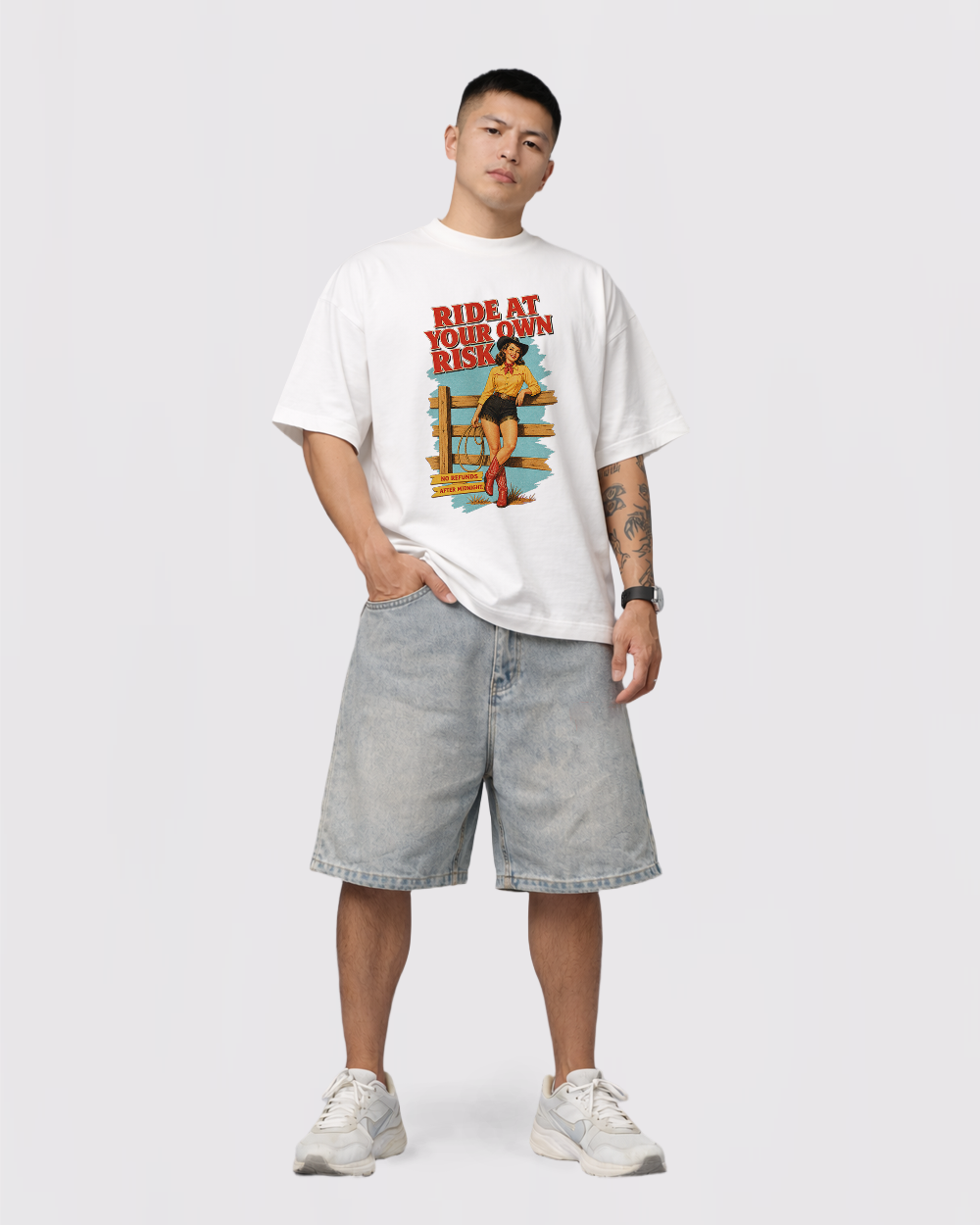 Ride At Your Own Risk Retro Graphic T-Shirt, full body fit view, image 2