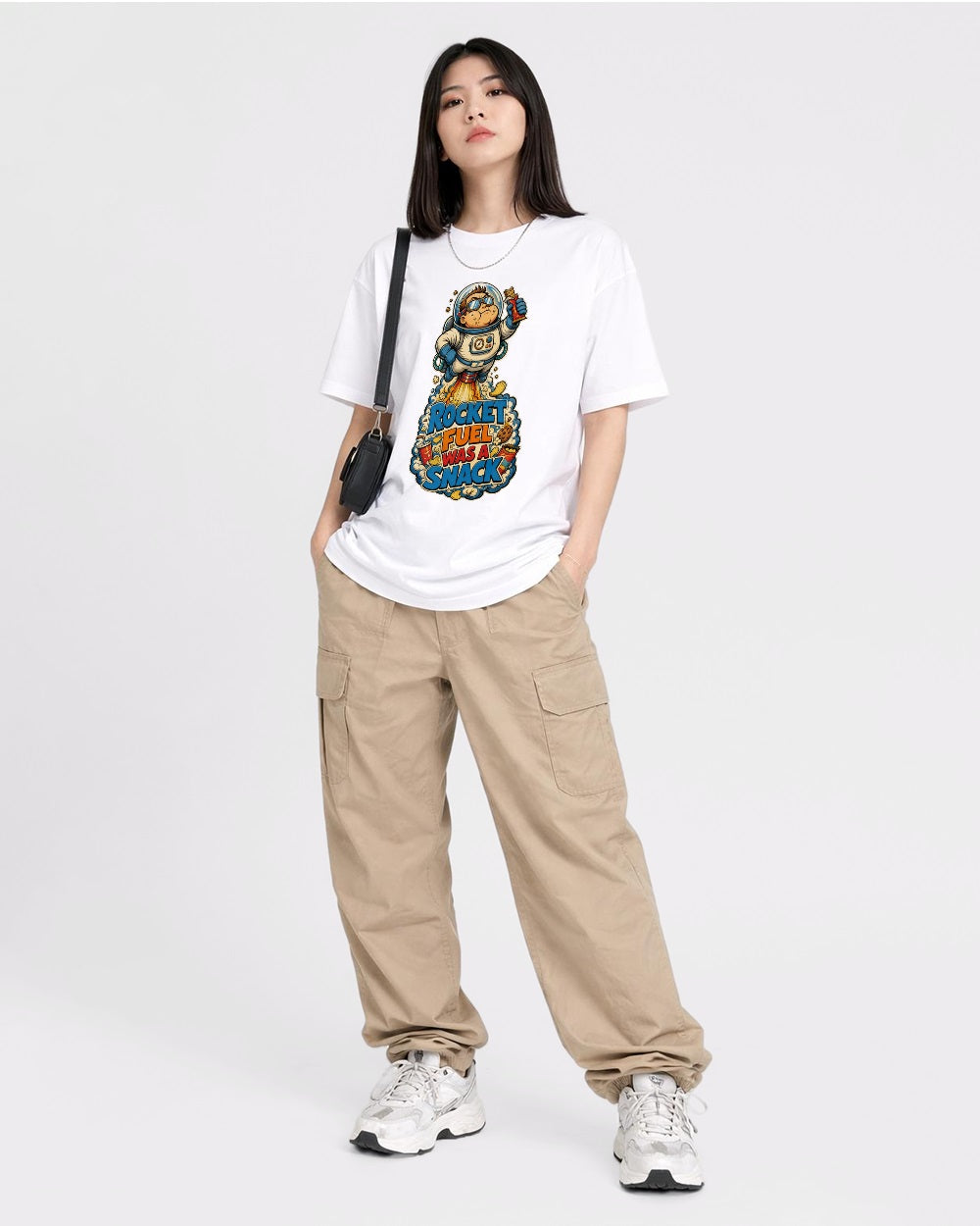 Rocket Fuel Was A Snack Gaming Graphic T-Shirt, full body fit view, image 2