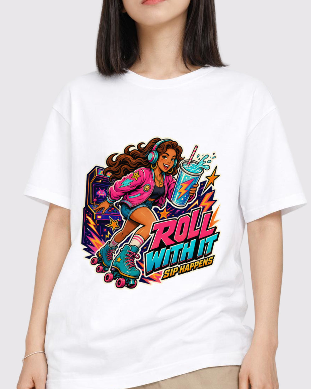White Roll with It Graphic T-Shirt primary front view 1 image