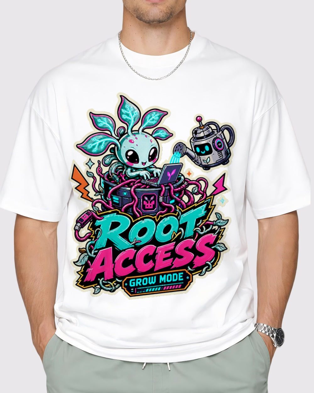 White Root Access Gaming Graphic T-Shirt primary front view 1 image