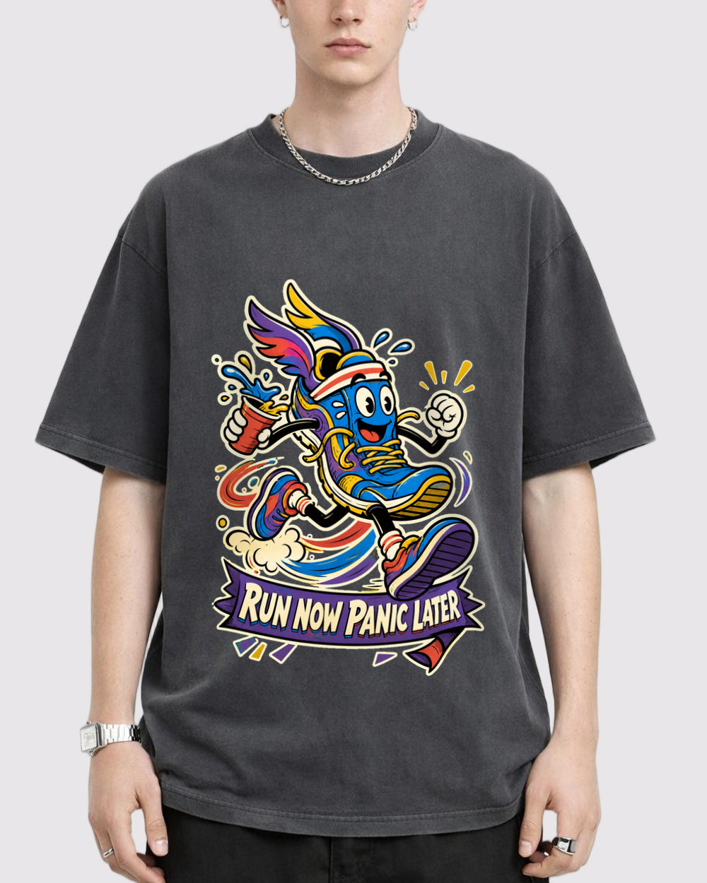 Run Now, Panic Later Sports Graphic T-Shirt, primary front view, image 1
