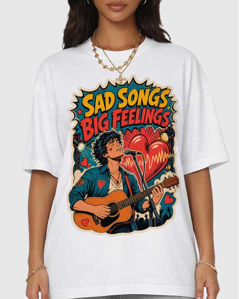 Sad Songs Big Feelings Retro Graphic T-Shirt, primary front view, image 1