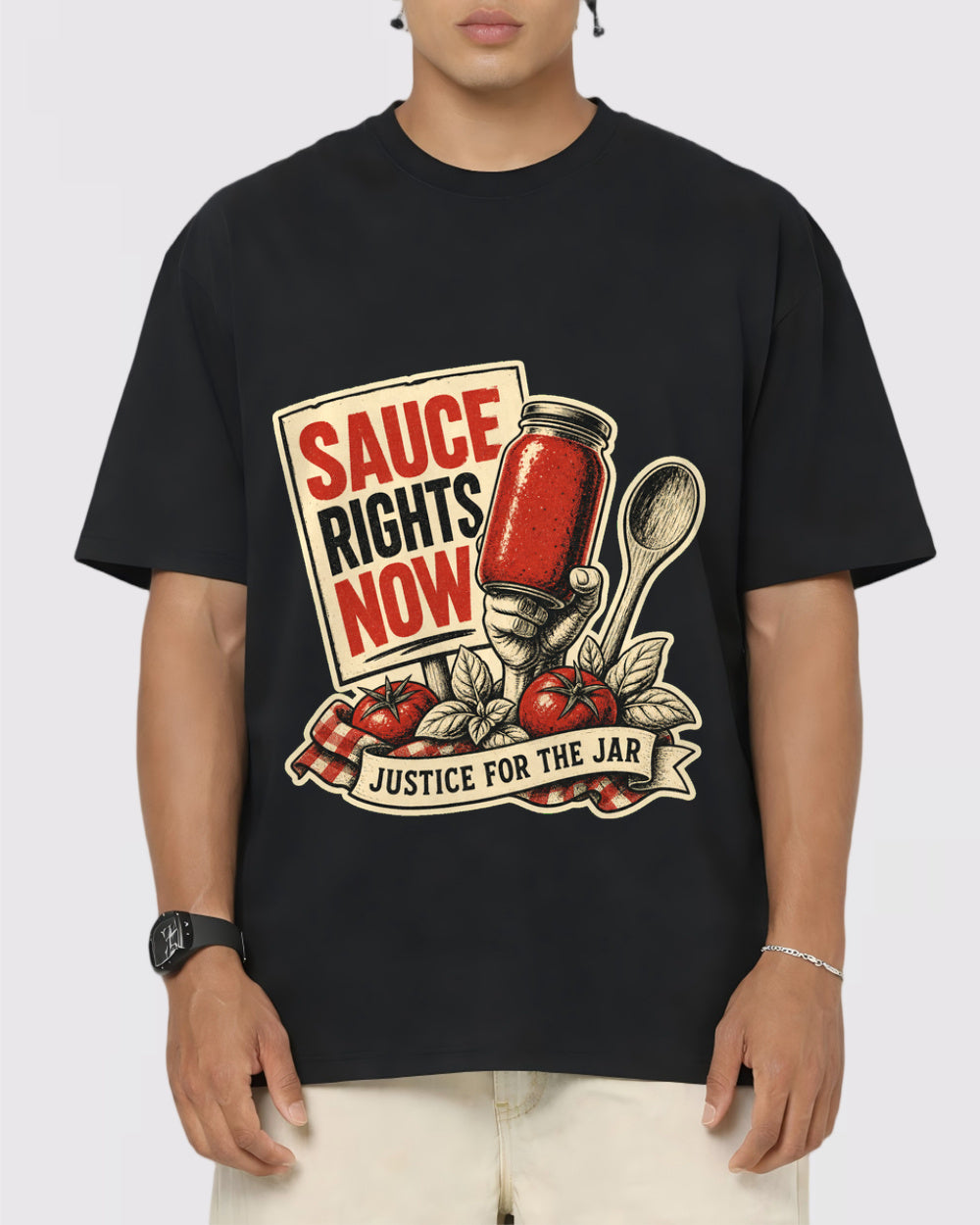 Sauce Rights Now Justice for the Jar Food Graphic T-Shirt, primary front view, image 1