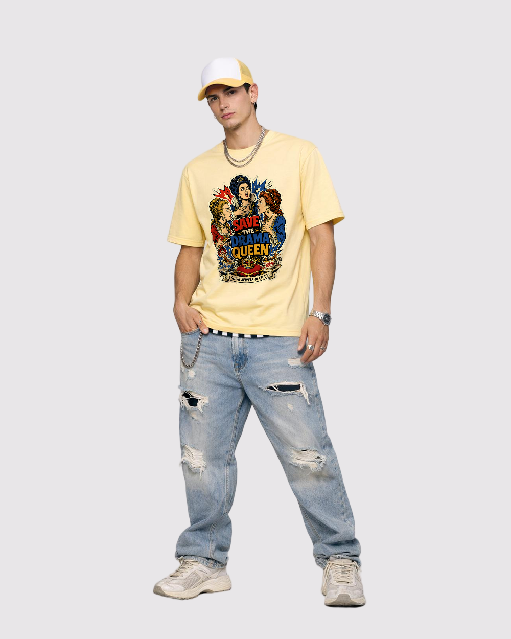Save the Drama Queen Retro Graphic T-Shirt, full body fit view, image 2