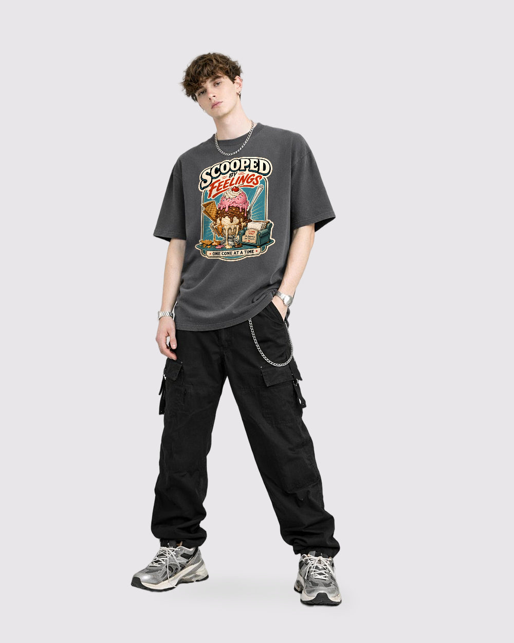 Scooped by Feelings One Cone at a Time Food Graphic T-Shirt, full body fit view, image 2
