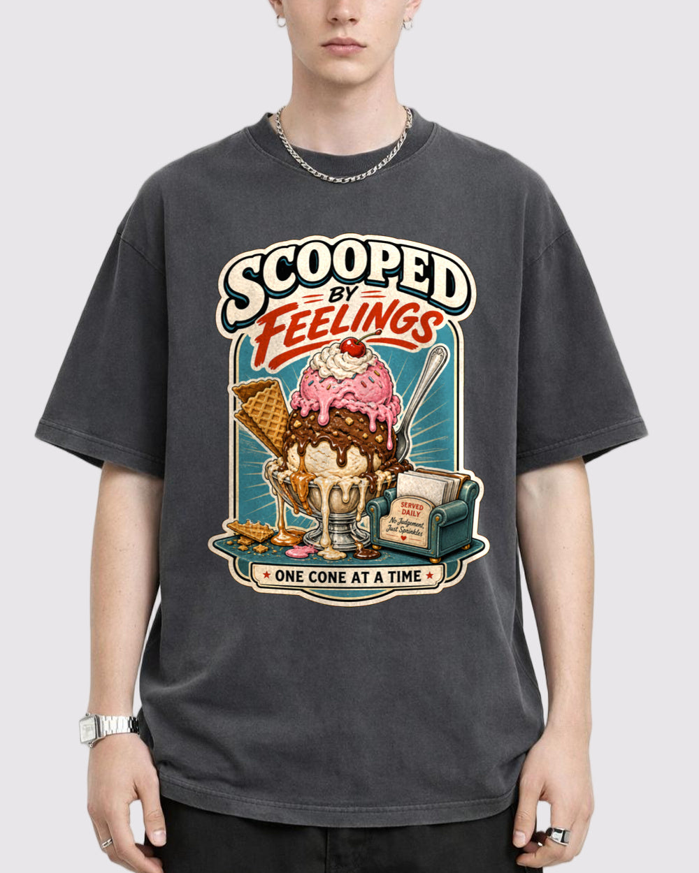 Scooped by Feelings One Cone at a Time Food Graphic T-Shirt, primary front view, image 1