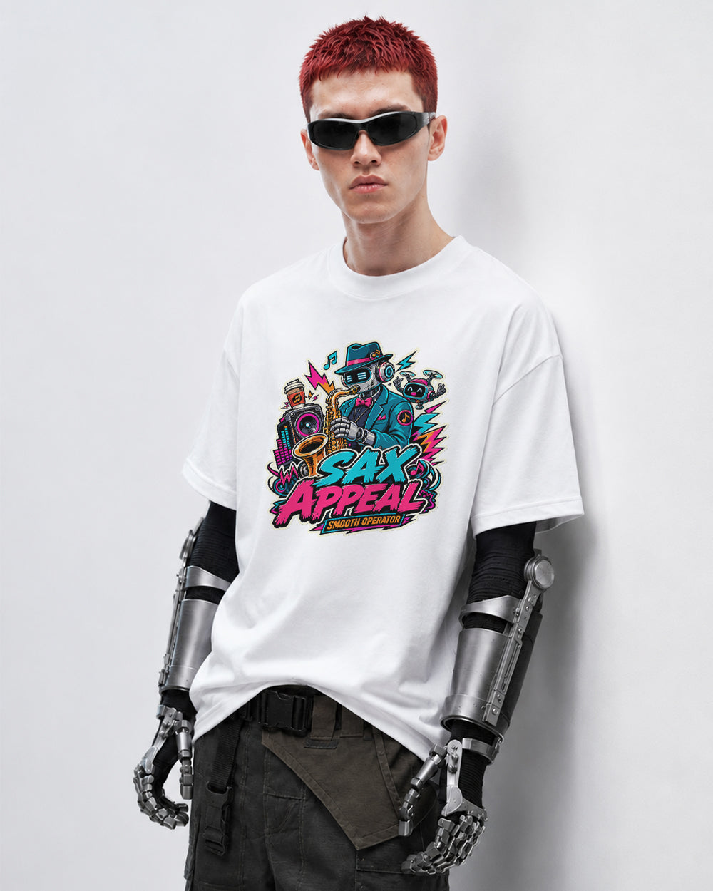 Seal Appeal, Smooth Operator Streetwear Graphic T-Shirt in White, front model view 5