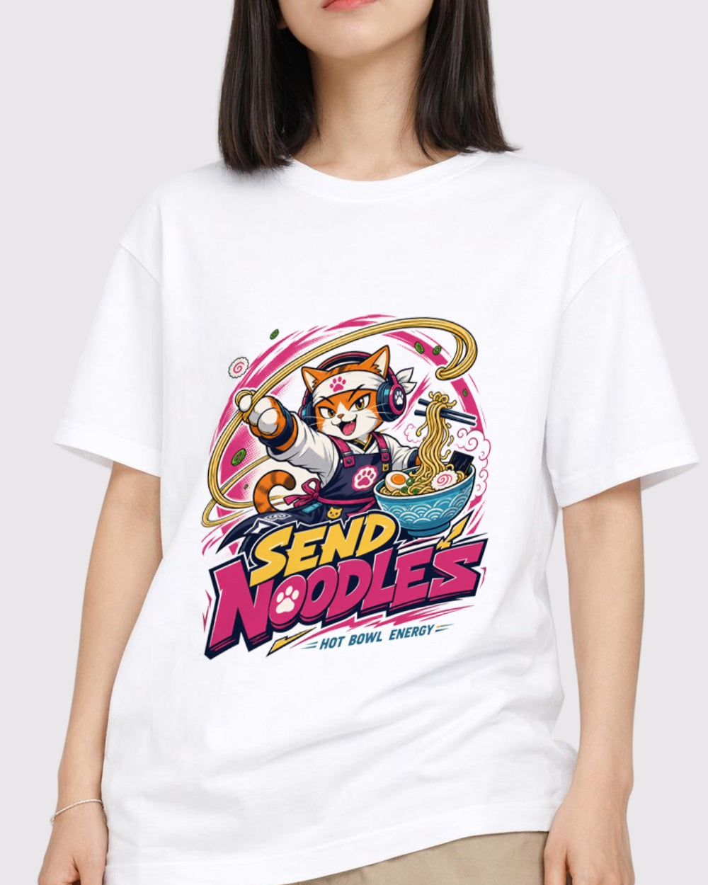 White Send Noodles Graphic T-Shirt primary front view 1 image