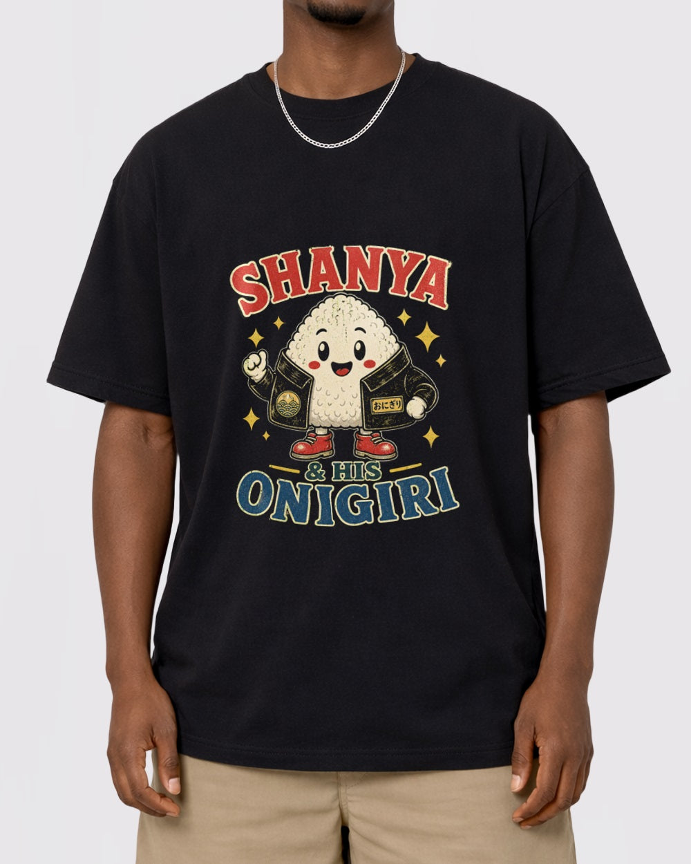 White Shanya Onigiri Food Graphic T-Shirt primary front view 1 image